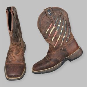 Cody James Scratch American Flag Western Work Boots Brown Mens Size 7 D